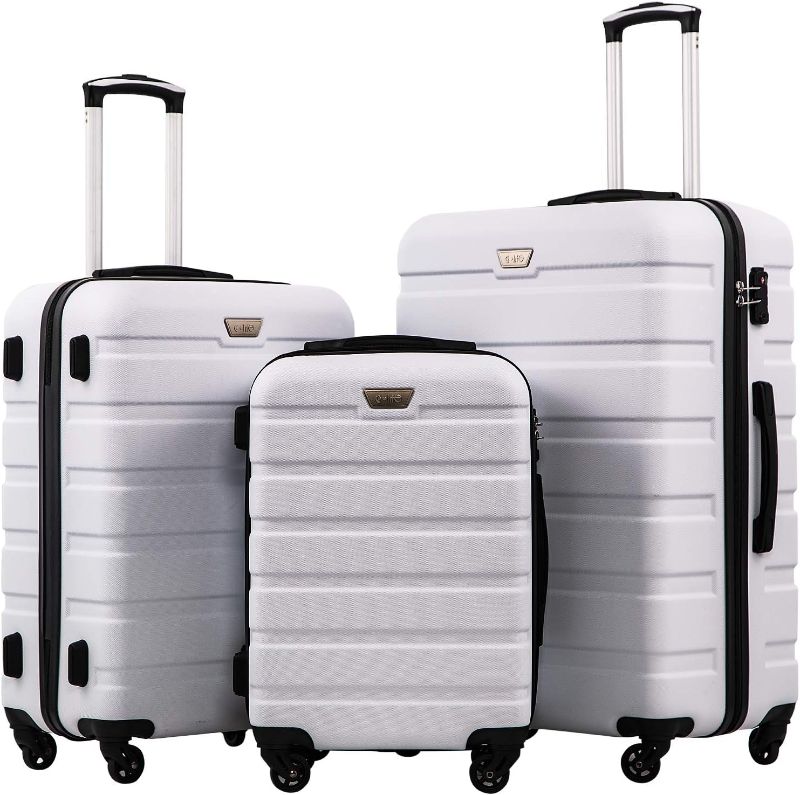 Photo 1 of Coolife Luggage 3 Piece Set Suitcase Spinner Hardshell Lightweight TSA Lock (white, 3 piece set(20in24in28in))
