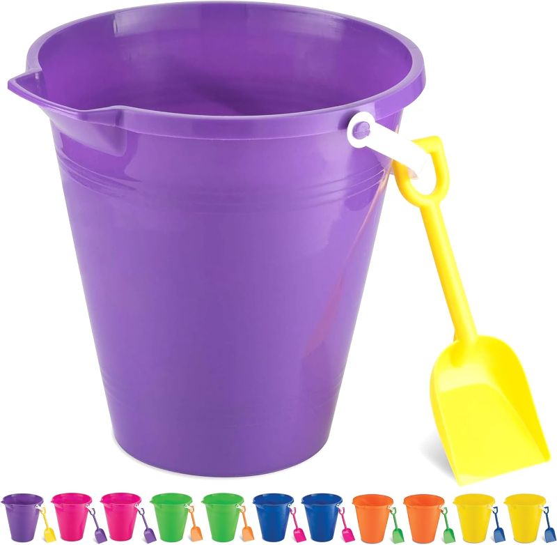 Photo 1 of 4E's Novelty 9" Large Sand Bucket with Shovel [12 Pack Bulk] Beach Buckets - Beach Toys for Kids & Toddlers, Party Favors Holders
