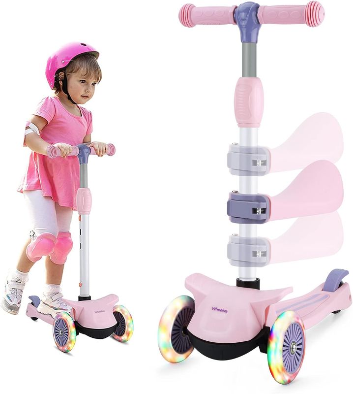 Photo 1 of 2 in 1 Kick Scooter with Removable Seat, 3 LED Wheels Kick Scooter for Kids, 4 Adjustable Height & Foldable Design Toddler Scooters Sit or Stand Ride for Boys & Girls 2-8 Years Old