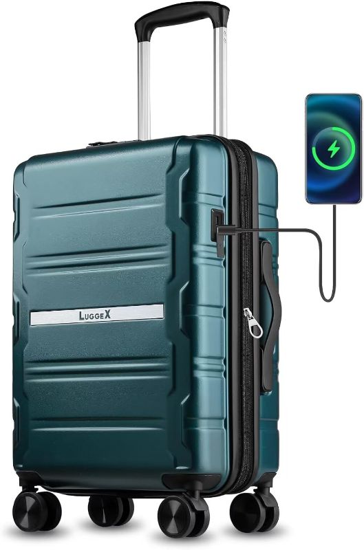 Photo 1 of LUGGEX Carry On Luggage 22x14x9 Airline Approved, Polycarbonate Expandable Hard Shell Suitcase with USB Port (Teal, 20 Inch, 30.7L)
