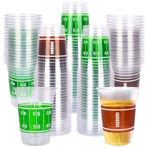 Photo 1 of 100 Pcs 16oz Football Plastic Cups - Football Parties and Tailgate Events