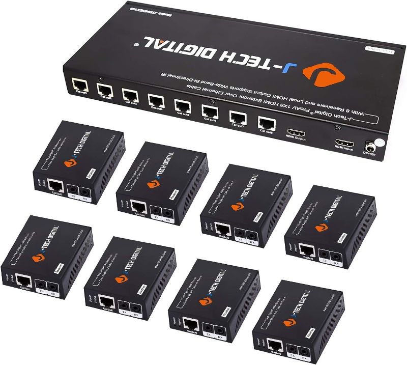 Photo 1 of J-Tech Digital JTDHDEX1x8 ProAV Premium Quality 1X8 HDMI Extender/HDMI Amplifier/HDMI Splitter Over Ethernet Cable