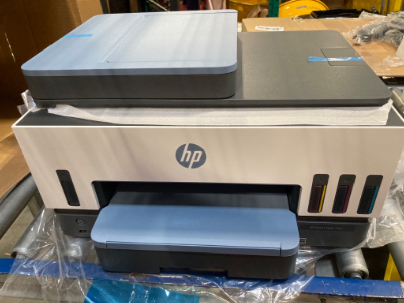 Photo 3 of ****USED***HP Smart -Tank 7602 Wireless All-in-One Cartridge-free Ink Printer, mobile print, scan, copy, fax, auto doc feeder, featuring an app-like magic touch panel (28B98A),Blue