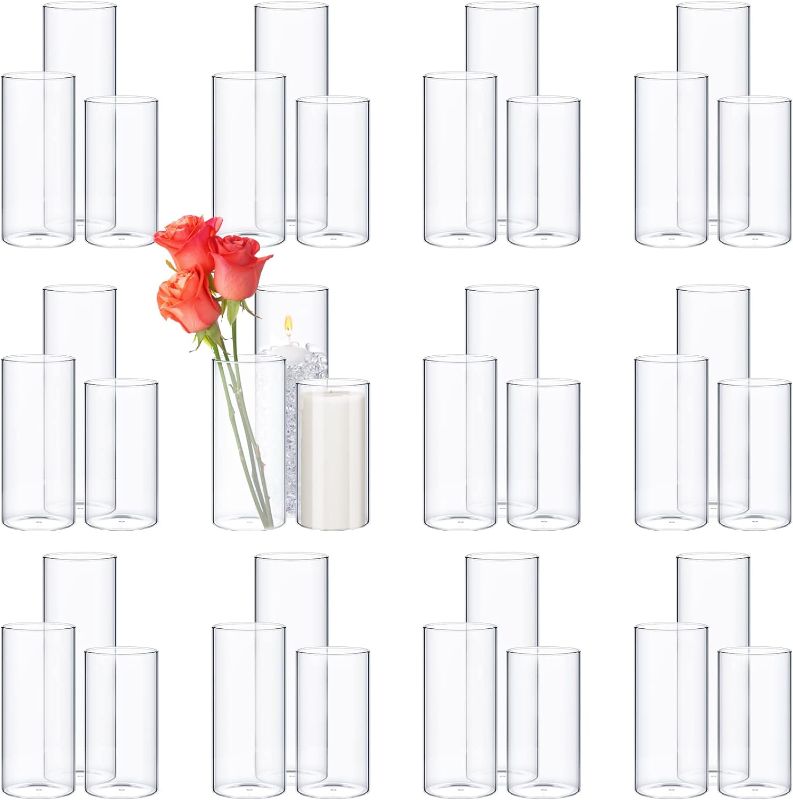 Photo 1 of 36 Pcs Glass Cylinder Vases Clear Glass Flowers Vase Decorative Floating Candles Holders Table Centerpieces for Wedding Party, Event, Home Office Decor (3.4 x 6 in,3.4 x 8 in,3.4 x 10 in)