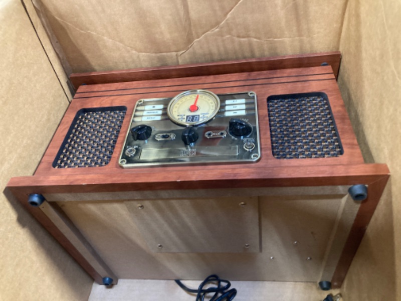 Photo 3 of Victrola Nostalgic 6-in-1 Bluetooth Record Player & Multimedia Center with Built-in Speakers - 3-Speed Turntable, CD & Cassette Player, FM Radio | Wireless Music Streaming | Mahogany Mahogany Entertainment Center