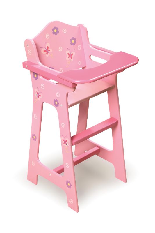 Photo 1 of **FOR PARTS**BADGER BASKET TOY BLOSSOMS AND BUTTERFLIES DOLL HIGH CHAIR PRETEND PLAY FEEDING SEAT FOR 18 INCH DOLLS - PINK
