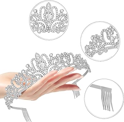 Photo 1 of 2 Pack Tiara for Girls Tiara Princess Crown Girls Rhinestones Crystal Wedding Bridal Crown Tiara 2 Pack with Comb Women Princess Crown Headband (Style 1)