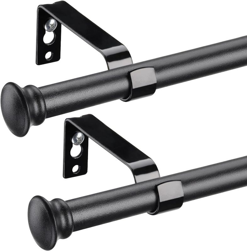 Photo 1 of Curtain Rods for Windows 28-64 Inches, 5/8 Diameter Adjustable Curtain Rods, Curtain Rod Set with Brackets for Bedroom, Living Room, Apartment, 2 Pack Black