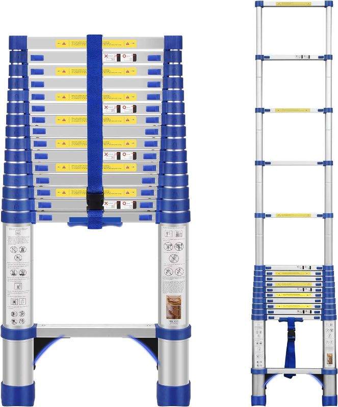 Photo 1 of 15.5FT Telescoping Ladder, Aluminum Extension Ladder w/Non-Slip Feet, Portable Retractable Ladder, Collapsible Roof Ladder, Expandable Telescopic Ladder for Home, Outdoor, 330lbs Capacity