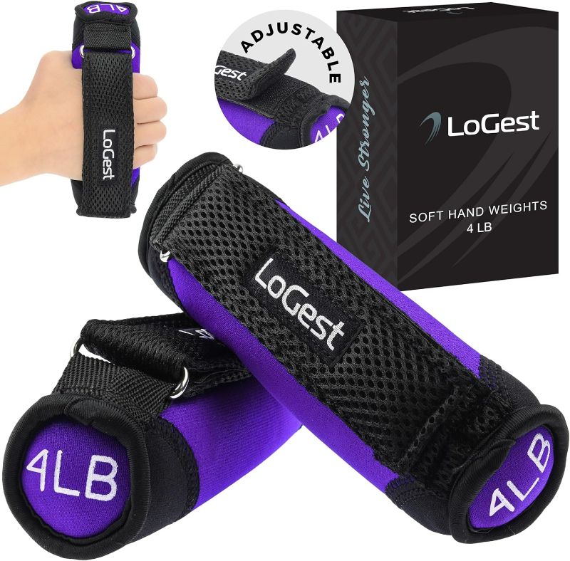 Photo 1 of LoGest Soft Hand Weights Adjustable Straps - Comes in 1LB Weights or 2LB or 3LB 4LB - Comfortable & Secure Weighted Neoprene Dumbbells with Straps for Walking Running Cardio Workout Physical Therapy
