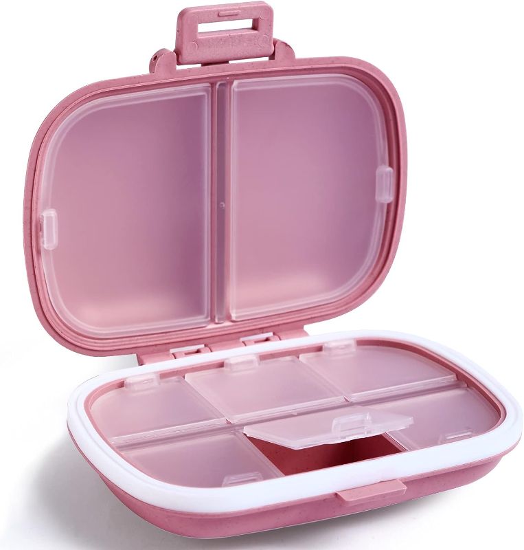 Photo 1 of Holii Travel Pill Organizer, 8 Compartments Portable Pill Case, Daily Pill Box to Hold Vitamins, Small Pill Container for Pocket Purse Medicine Organizer?Pink?
