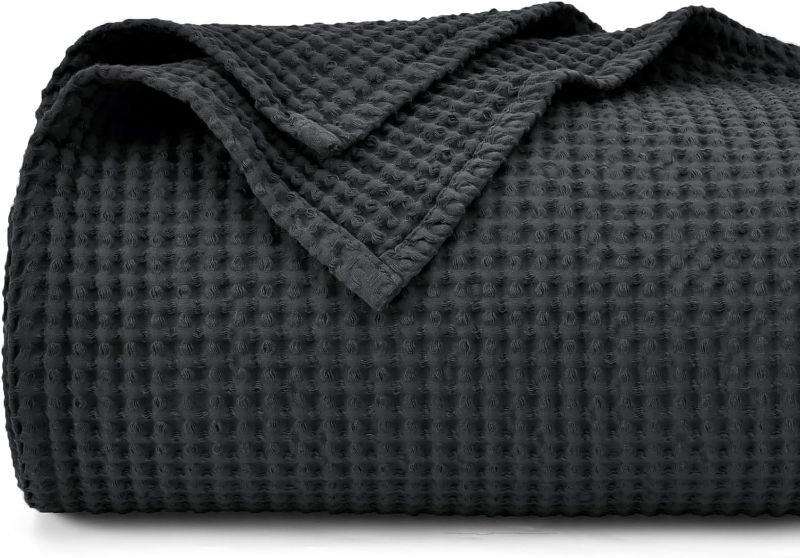 Photo 1 of PHF 100% Cotton Waffle Weave Blanket King Size 104" x 90"-Lightweight Washed Soft Breathable Blanket Perfect for Summer -Great Blanket Layer for Couch Bed Sofa-Elegant Home Decoration - Black
