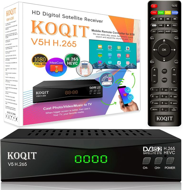 Photo 1 of Koqit V5H H.265 Free To Air FTA Satellite Receiver DVB-S2 Satellite TV Receiver HEVC DVB S2 Galaxy 19 Receivers Sat DVB Finder Meecast Biss PVU YouTube TV Decoder DVB2IP Box
