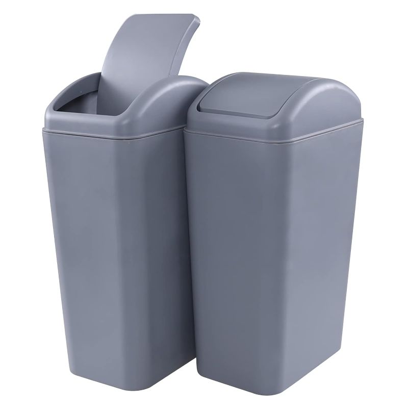 Photo 1 of 12 L Small Slim Trash Can with Swing Lid, 2 Packs, Grey Plastic Garbage Can? F
