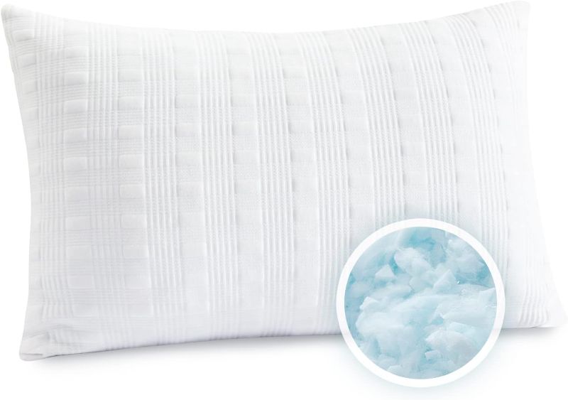 Photo 1 of Cooling Pillows for Sleeping Standard Size,Shredded Memory Foam Bed Pillow with Double Sided Material Pillow Case,Adjustable Loft-Slow Rebound Standard Pillow for Side & Back Sleeper
