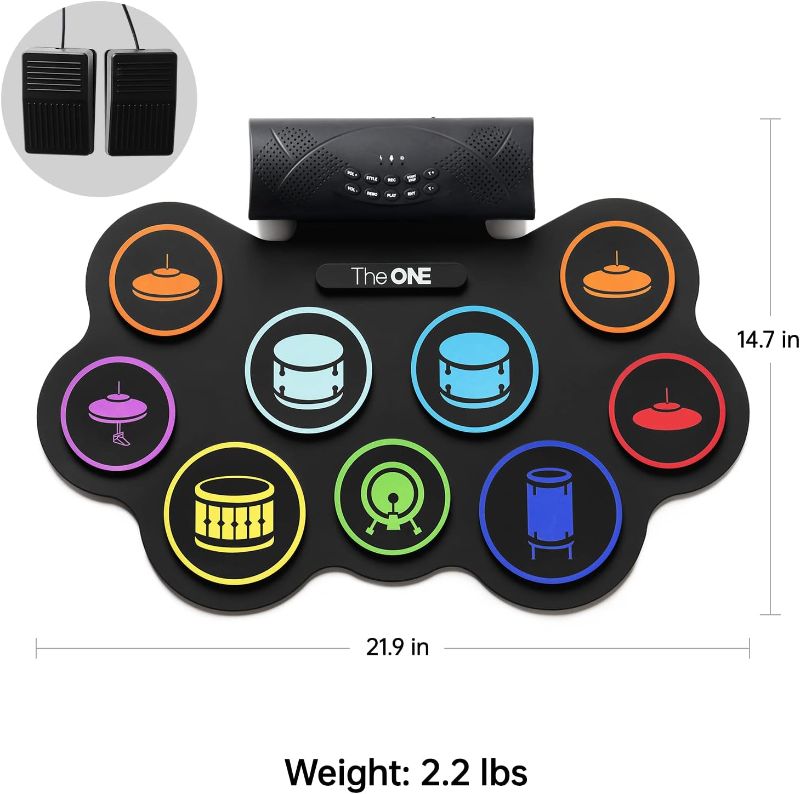 Photo 1 of The ONE Electronic Drum Set with Free App, 9 Pads Roll Up Drum Kit with Headphones, Built-in Speaker, Drum Sticks, Pedals, Support Bluetooth MIDI/Recording, Great Holiday/Birthday Gift for Kids
