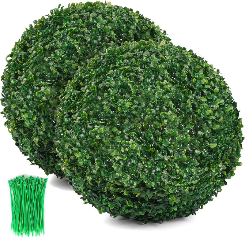 Photo 1 of CEWOR 2 PCS 15.7" Artificial Plant Topiary Balls Faux Boxwood Balls with 4 Layers Leaves for Backyard, Balcony, Porch, Wedding and Home Décor (15.7")
