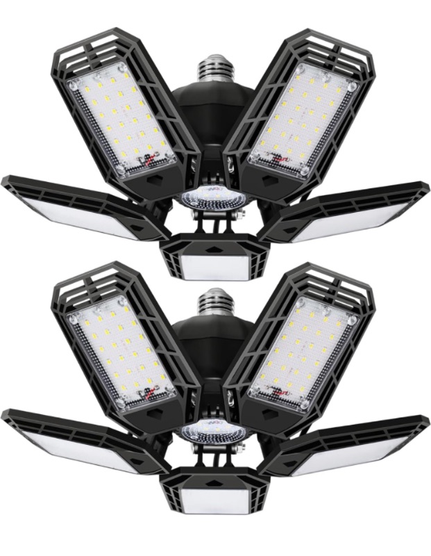 Photo 1 of 2 Pack LED Garage Light, 150W Ultra Bright Shop Light with 5 Adjustable Panels,15000LM 6500K E26/E27 Deformable Ceiling Lights for Garage, Workshop