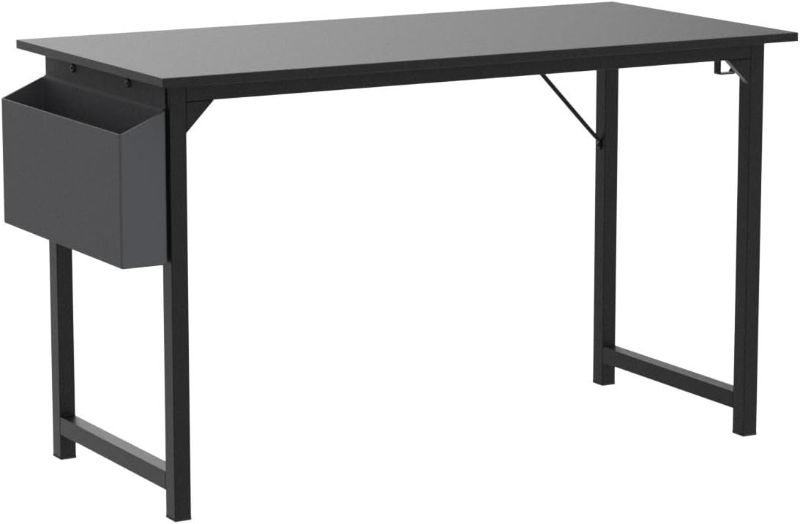 Photo 1 of Armocity Computer Writing Office Small Space Desk Study Modern Simple Style Work Table with Storage Bag Headphone Hook Metal Frame for Home, Bedroom, Black

