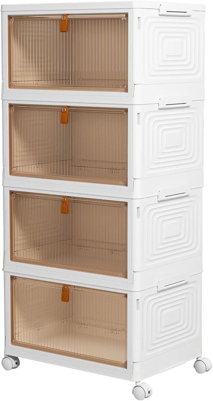 Photo 1 of 4 Tier Plastic Storage Bins with Lids 23QT, Stackable Storage Containers with Wheels, Folding Storage Boxes, Collapsible Storage Bins, Closet Organizers and Storage for Living Room,Office,Dorm
