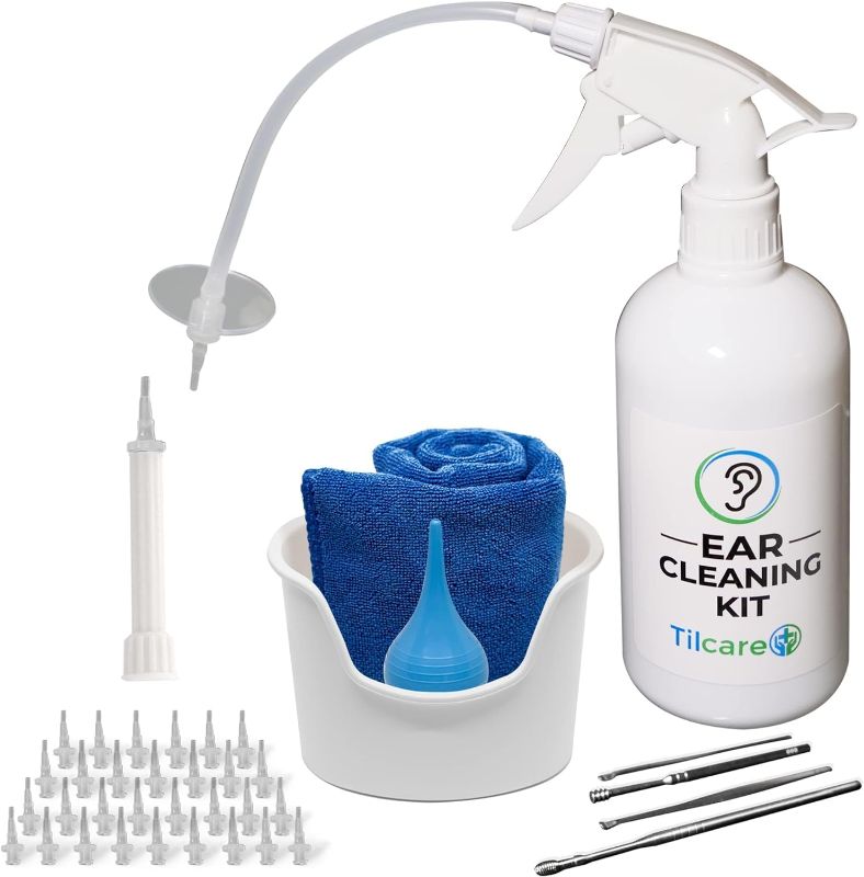 Photo 1 of Ear Wax Removal Tool by Tilcare - Ear Irrigation Flushing System for Adults & Kids - Perfect Ear Cleaning Kit - Includes Basin, Syringe, Curette Kit, Towel and 30 Disposable Tips
