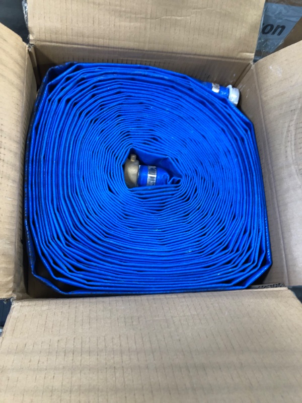 Photo 2 of 1.5" x 100 ft Backwash Hose for Swimming Pools, Heavy Duty PVC Lay Flat Water Discharge Hose,Durable Pool Drain Hose with Aluminum Pin Lug Fittings for Pump And Filters 1.5 in x 100 Ft