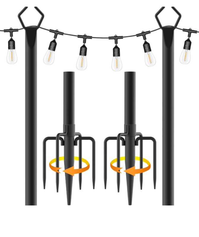 Photo 1 of 10Ft Metal Poles with Fork for Outdoor String Lights,2 Pack Light Stand for Outside Garden,Patio,Wedding,Backyard,Deck,Party