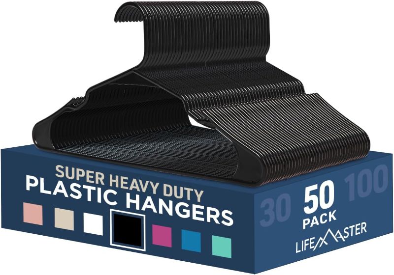 Photo 1 of **SIMILAR ITEM** Plastic Clothes Hanger Set - 50 Pieces Versatile, Lightweight, Space-Saving, Non-Slip, Slim Designed, Dry and Wet Clothes Hanger Set - Black
