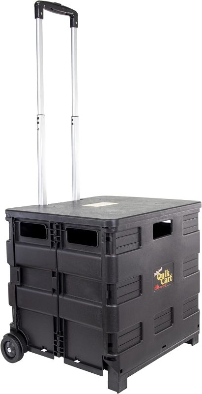Photo 1 of **HEAVILY USED** dbest products Quik Cart Collapsible Rolling Crate on Wheels for Teachers Tote Basket 80 lbs Capacity, Made from Heavy Duty Plastic Used as a Seat, Black
