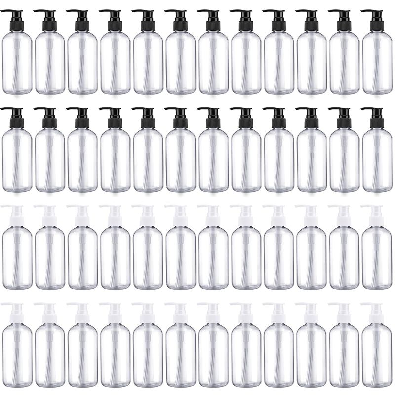 Photo 1 of 48 Pcs Pump Bottle Lotion Dispenser Refillable Shampoo Conditioner Hand Soap Dispenser Plastic Empty 8oz/250ml Clear Reusable Body Wash Container Bulk(Clear, White, Black)