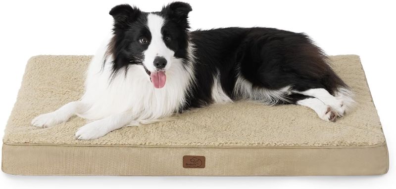 Photo 1 of Bedsure Large Dog Bed for Large Dogs - Big Orthopedic Waterproof Dog Beds with Removable Washable Cover, Egg Crate Foam Pet Bed MatKhaki