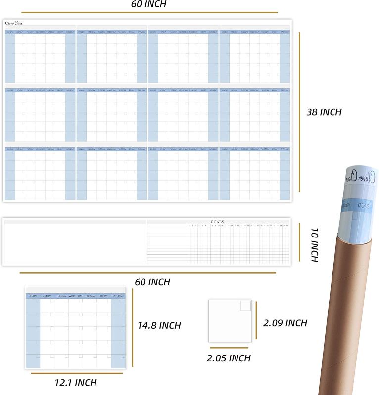 Photo 1 of Large Dry Erase Wall Calendar 5 Feet- 48"x60" 2023 Undated Yearly Planner for Home, Office, School Projects - Jumbo Erasable Laminated Task Organizer 48"x60"Blue