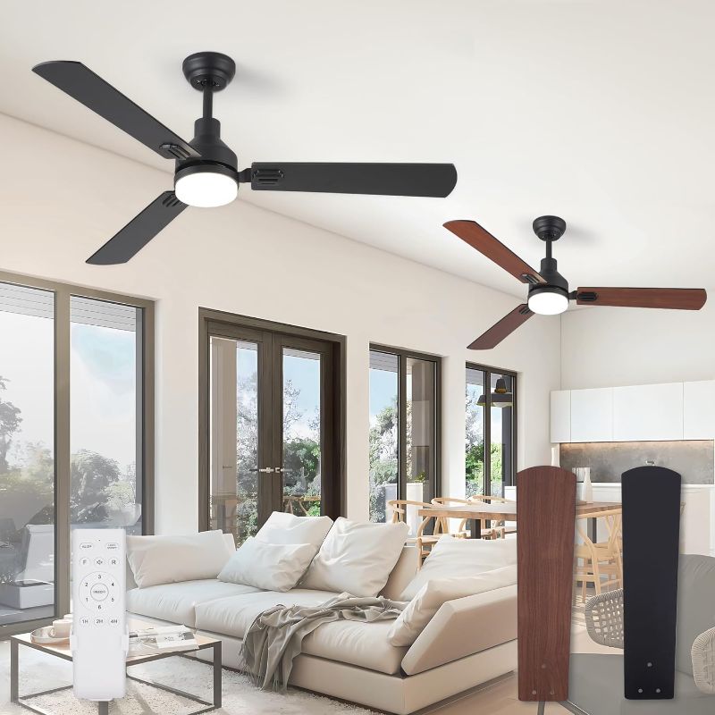Photo 1 of 2 Pack 52 Inch Ceiling Fan with Light, 3 Blade LED Ceiling Fans with Remote, Quiet Reversible DC Motor, Dual Finish Blades, Farmhouse Ceiling Fans for Indoor&Outdoor, Bedroom, Kitchen