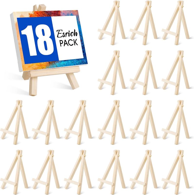 Photo 1 of 18Pack 5"Mini Wood Display Easel,A-Shaped Small Wooden Easel for Small Canvas Holder,Kids Crafts,Signs,Photos,Gift,DIY Crafts,Home Decoration