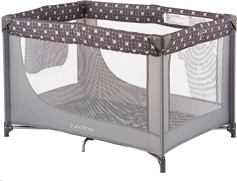 Photo 1 of Pamo Babe Portable Crib Baby Playpen with Mattress and Carry Bag (Grey)