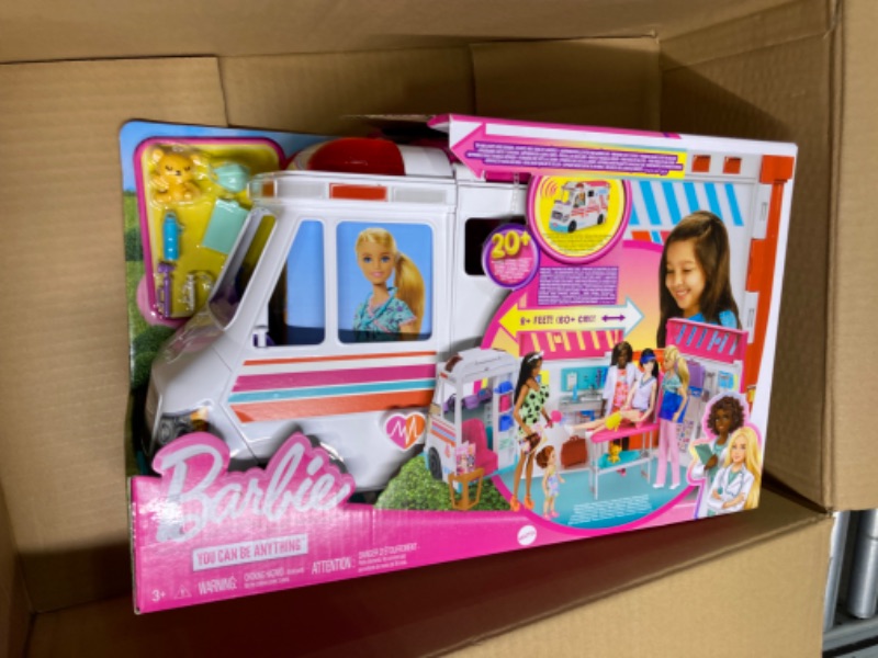 Photo 3 of ???Barbie Playset with 20+ Accessories, Emergency Vehi??cle Transforms into 2+ Foot Hospital with Lights and Sounds, Care Clinic???????? Standard