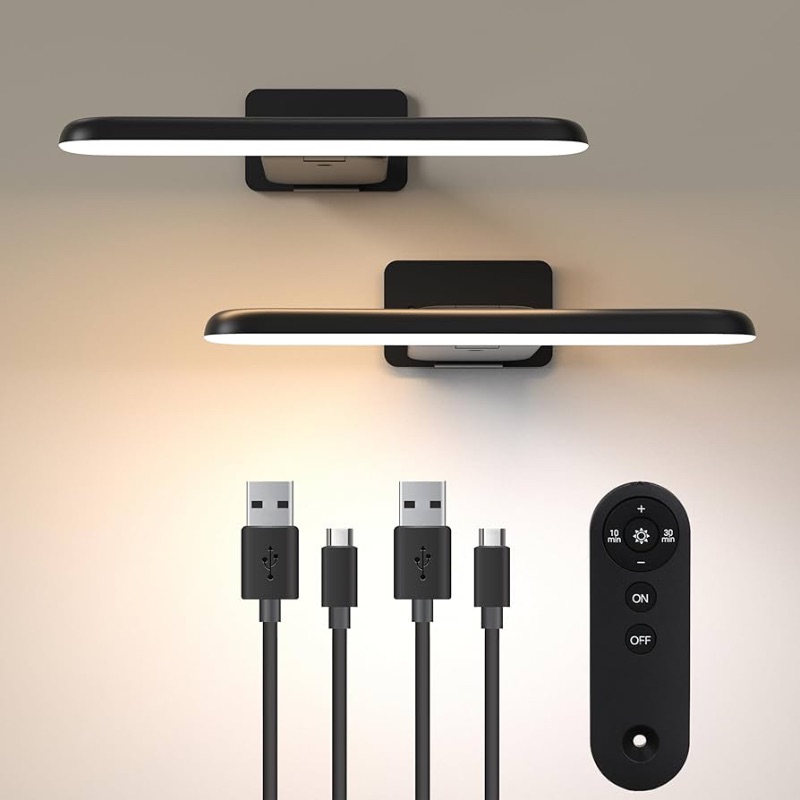 Photo 1 of 2 Pack Picture Lights Battery Operated with Remote, Rechargeable Picture Lights for Wall, 3CCT&Brightness Dimmable,300 LM, Sticker/Screw Installation, Art Light for Gallery, Artwork