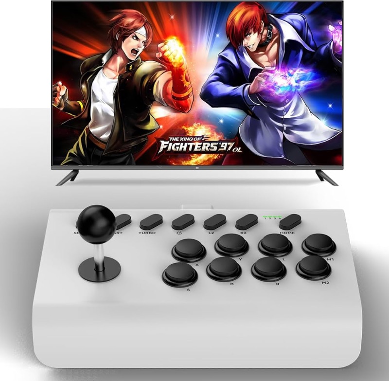 Photo 1 of Koiiko Arcade Fight Stick Joystick for Switch/PS4/PS3/PC/Tablet/iOS/Android Game Controller, with Turbo/Macro Functions, Emulators for Classic Gaming, Street Fighter IV CE, NeoGeo, Big Gamepad, White