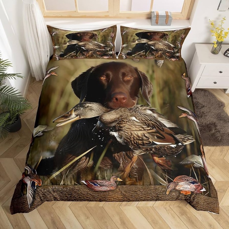 Photo 1 of Erosebridal Bed Linen Set, Twin Size, Duck Hunting Theme, 2 Pcs Duvet Cover and Pillowcase, Animal Print, Breathable, for Kid, Teen, Adult