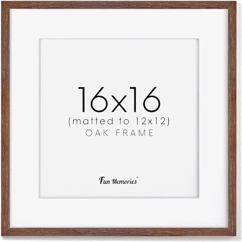 Photo 1 of 16x16 Picture Frames for Wall, Square Picture Frame 16 x 16 - Solid Oak Wood, Tempered Glass, 16x16 Frame Matted to 12x12, 16"x16" Wood Photo Frames - Walnut Color, 1 Pack