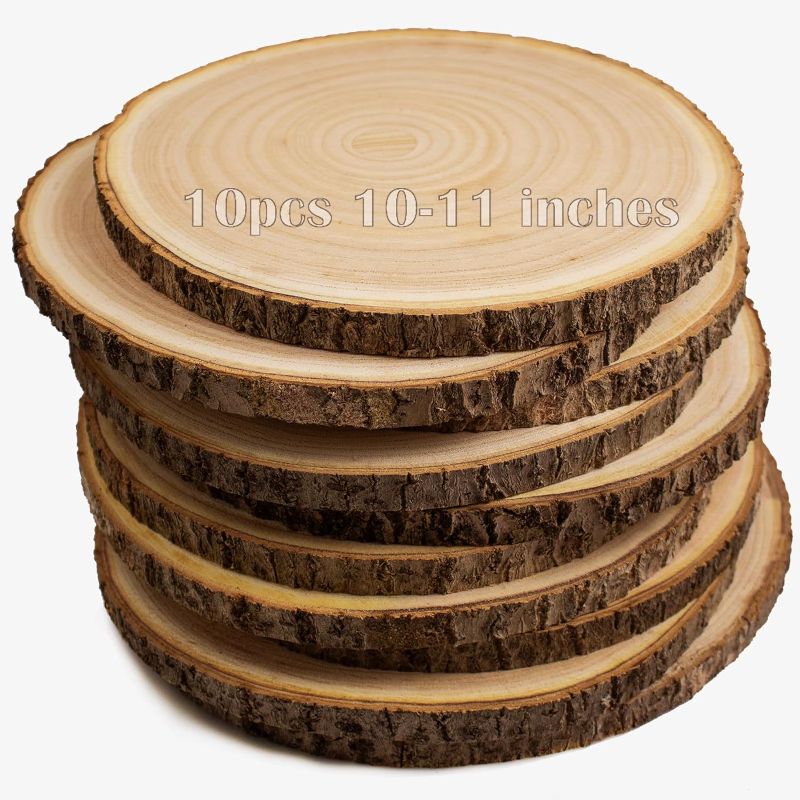 Photo 1 of 10pcs Large Wood Slices for Centerpieces 10-11 inches Wood Rounds for Tables Decor Rustic Wood Circles for DIY Crafts and Wedding Decor Round Wooden Discs Wood Slice Ornaments