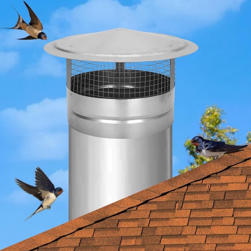 Photo 1 of 10 Inch Round Chimney Cap, 10 Inch Chimney Cap with Screen, Stove Pipe Topper, Galvanized Steel Quality, Silver