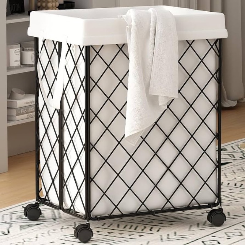 Photo 1 of ***BROKEN WHEELS*** Laundry Hamper on Wheels-92L Basket Large Laundry Collapsible With Removable Liner,Rolling Metal Wire Basket-Sturdy Laundry Bag for Dirty Clothes Organization Closet Bathroom Living Room