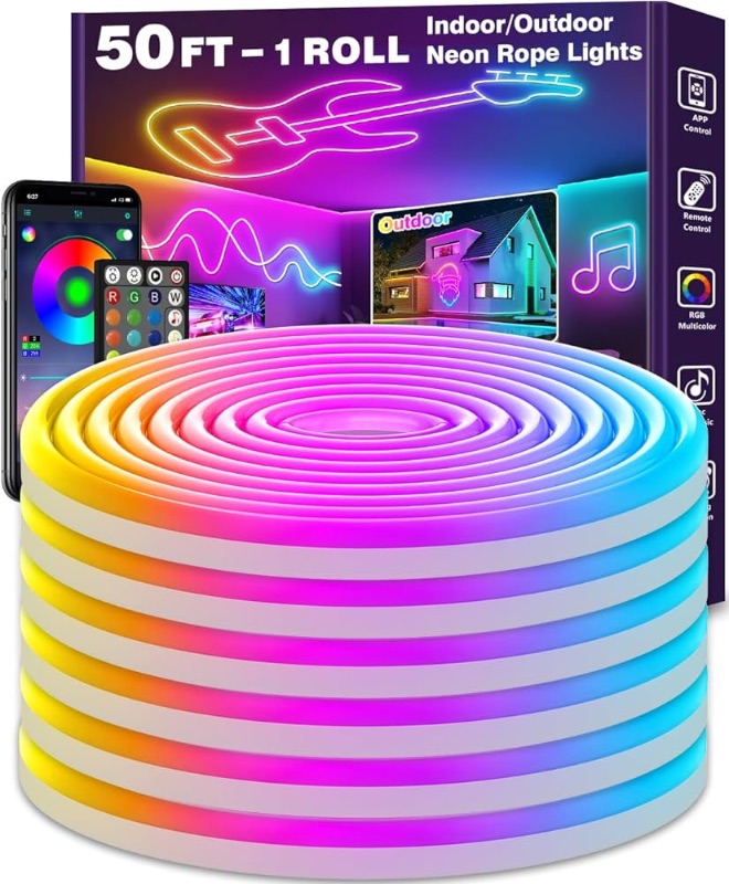 Photo 1 of ***MISSING PARTS****
50Ft Led Neon Rope Lights,Control with App/Remote,Flexible Led Rope Lights,Multiple Modes,IP65 Outdoor RGB Neon Lights Waterproof,Music Sync Gaming Led Neon Strip Lights for Bedroom Indoor Led Light