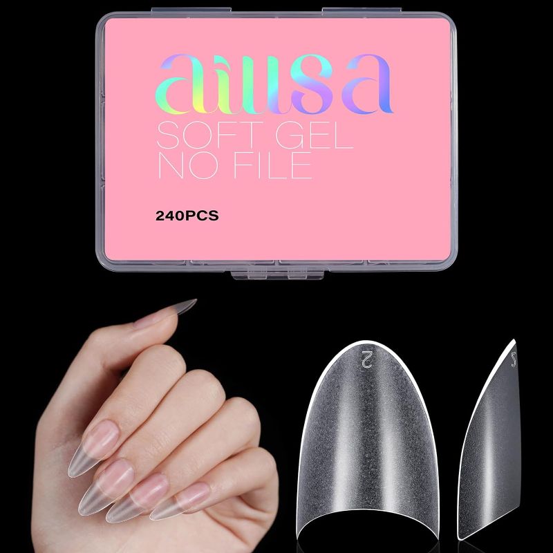 Photo 1 of  AILLSA Medium Almond Nail Tips Acrylic Clear Half Cover Nail Tips False Gel Nail Tips Fake Matte Nails Extension Press on Nails for Nail Manicure Nail Salon 240PCS 12 Sizes