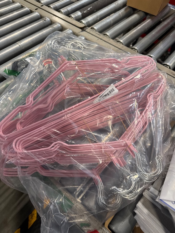 Photo 2 of ***USED*****Wesiti 90 Pcs Metal Wire Non Slip Hangers for Clothes Space Saving Hanger Strong 15.7 in Triangle Clothes Hangers for Coat Suit Bridal Boutique Dress for Closet Dorm Clothing Rack (Pink)