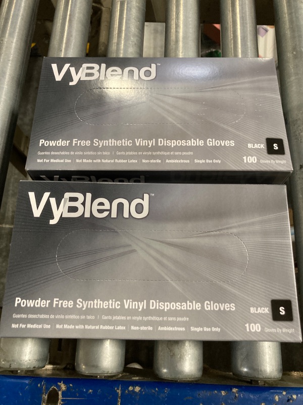 Photo 2 of ****USED** VyBlend Vinyl Powder Free Disposable Glove Box, Black, Small, 100 Gloves per Box (Pack of 2, 200 count)