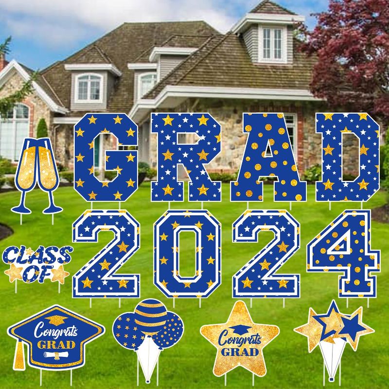 Photo 1 of ***Not Exact***
14 PCS Blue and Gold 2024 Graduation Decorations 16 Inch Class of 2024 Graduation Yard Signs Large Grad Yard Decor for Graduation Party 