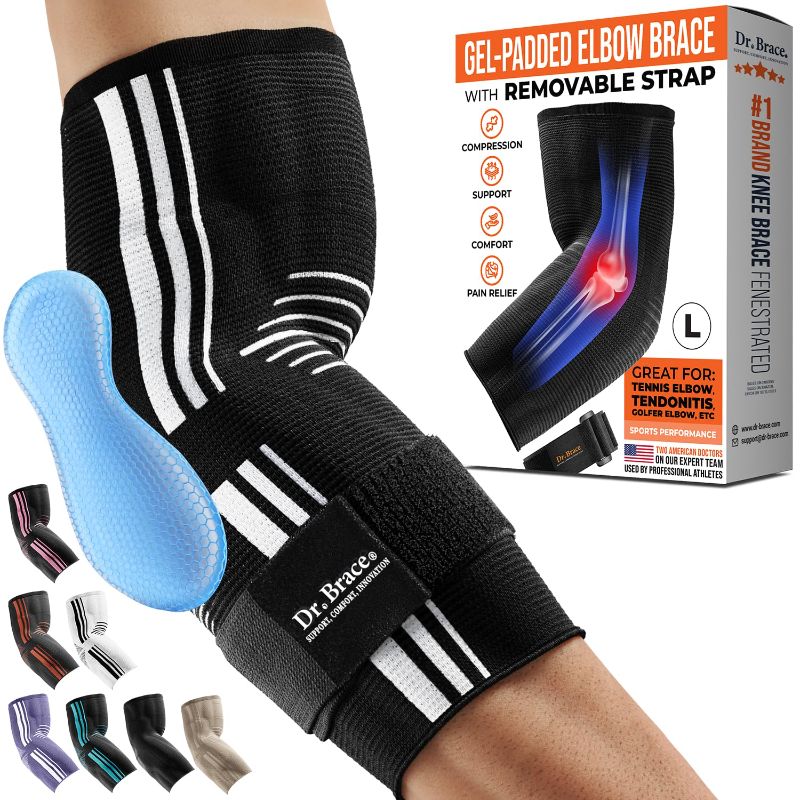 Photo 1 of ***USED***SIZE:XS***DR. BRACE® ELITE Elbow Brace support, Breathable Elbow Compression Sleeve with Gel Pad for Golfer's, Tennis Elbow & Tendonitis Treatment & Pain Relief - With Removable Arm Wrap for Daily Wear / Weightlifting / Sport 2024 (Black-White, 