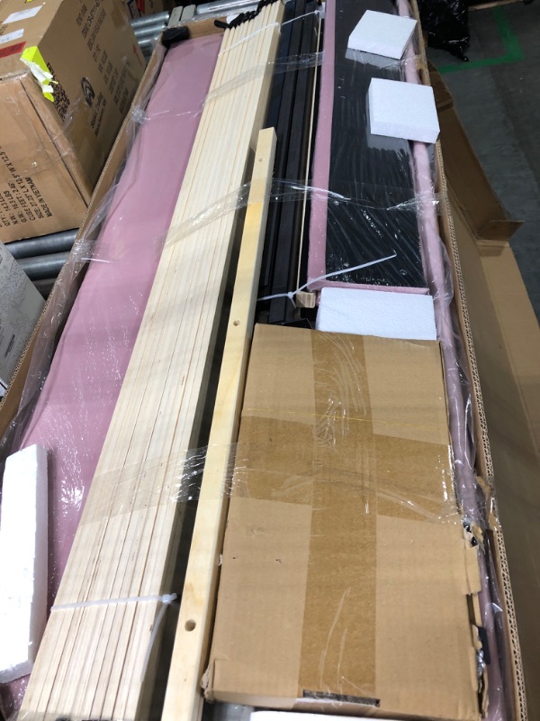 Photo 2 of ***THE COLOR IS PINK***
Allewie Queen Size Velvet Bed Frame/Vertical Channel Tufted Wingback Headboard/Upholstered Platform Bed/Strong Wooden Slats/No Box Spring Needed/Easy Assembly
